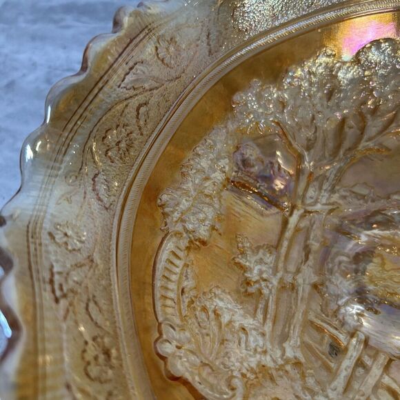 Imperial Art Glass Marigold Carnival‎ 8" Round Bowl with Dutch Windmill Scene - Picture 8 of 14